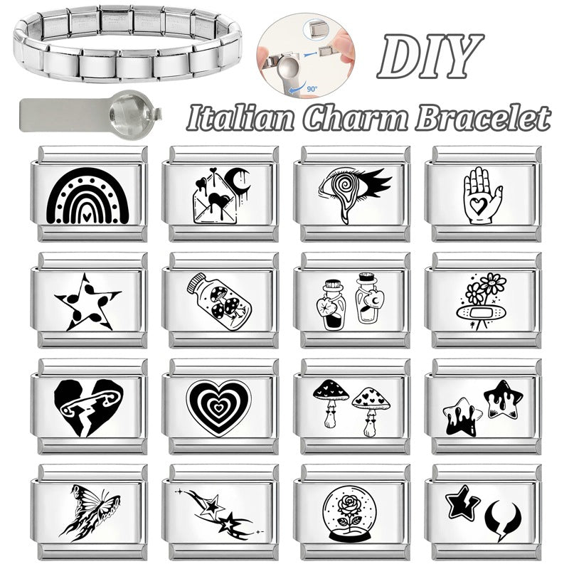 Wholesale 9mm Italian Charm Starter Bracelets DIY Black and white  Creative Stainless Steel Composable Bracelet