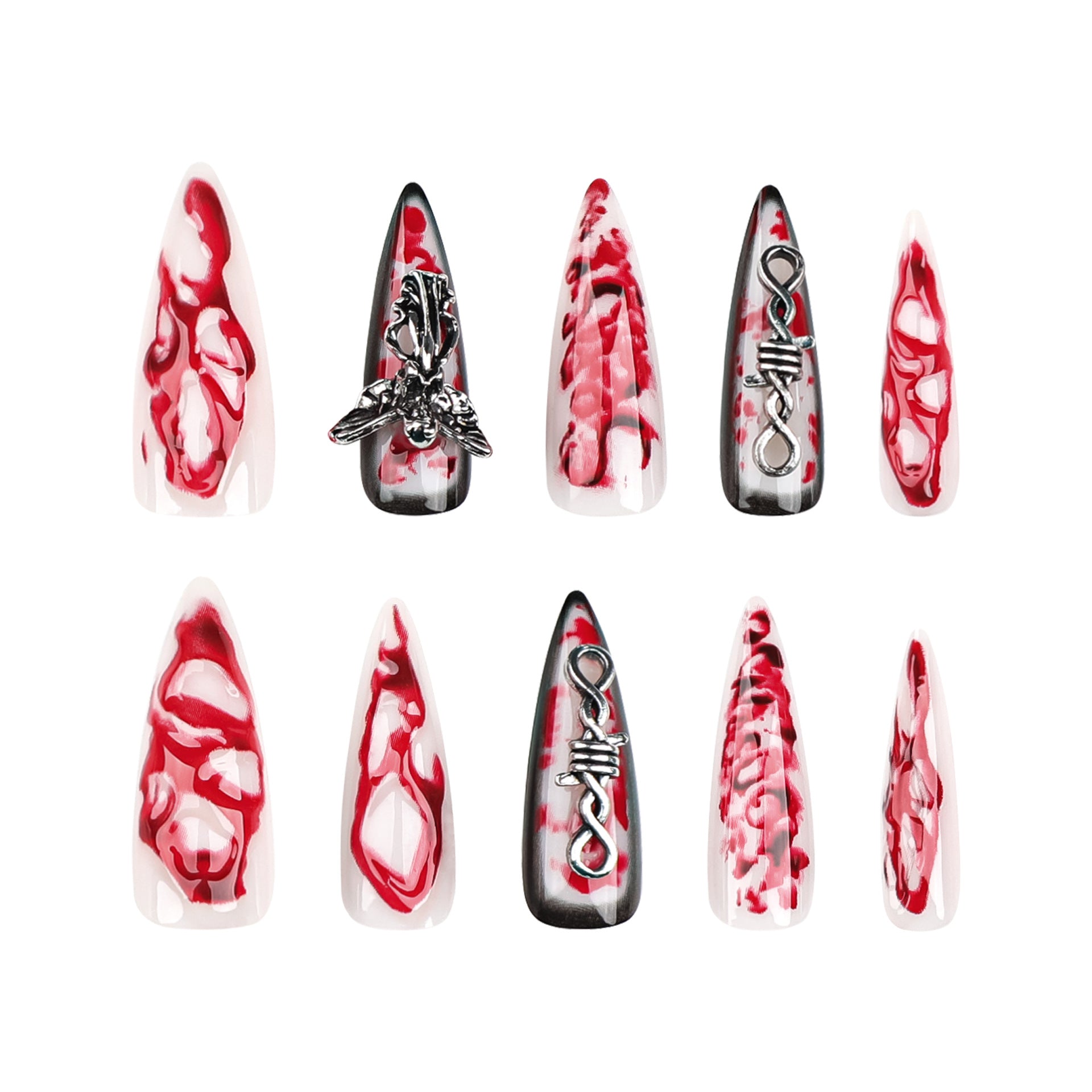 Wholesale 24 Pieces/box Halloween Long Smudge Press-on Nails Kits Nail Stickers ACC-NS-LeFan088