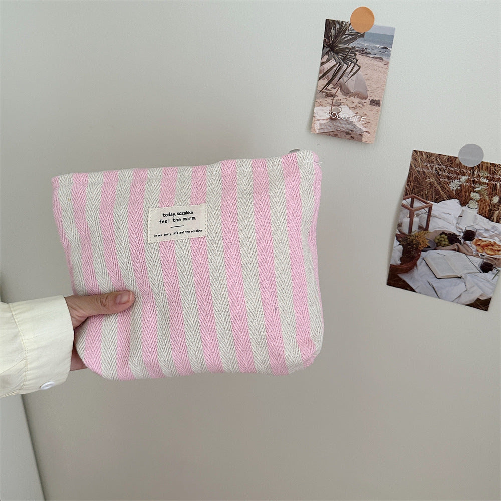 Wholesale Chic Striped Canvas Makeup Bag For Women Large Capacity Portable Toiletry Organizer Everyday Use Great For Resale