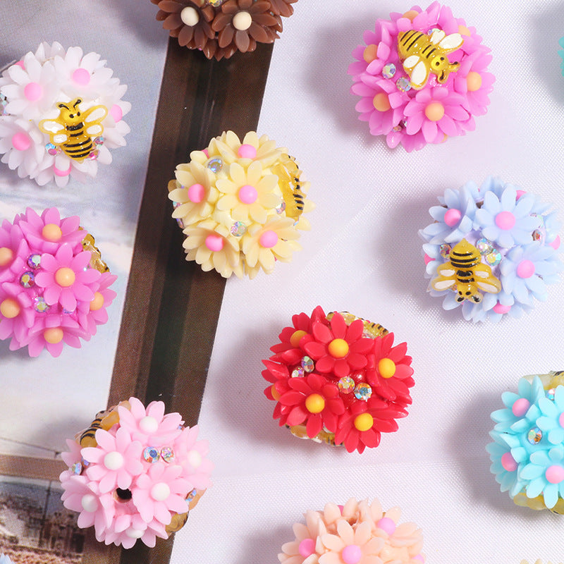 Wholesale 10pcs Bee Flower-Picking  Focal Beads DIY Bead Accessories