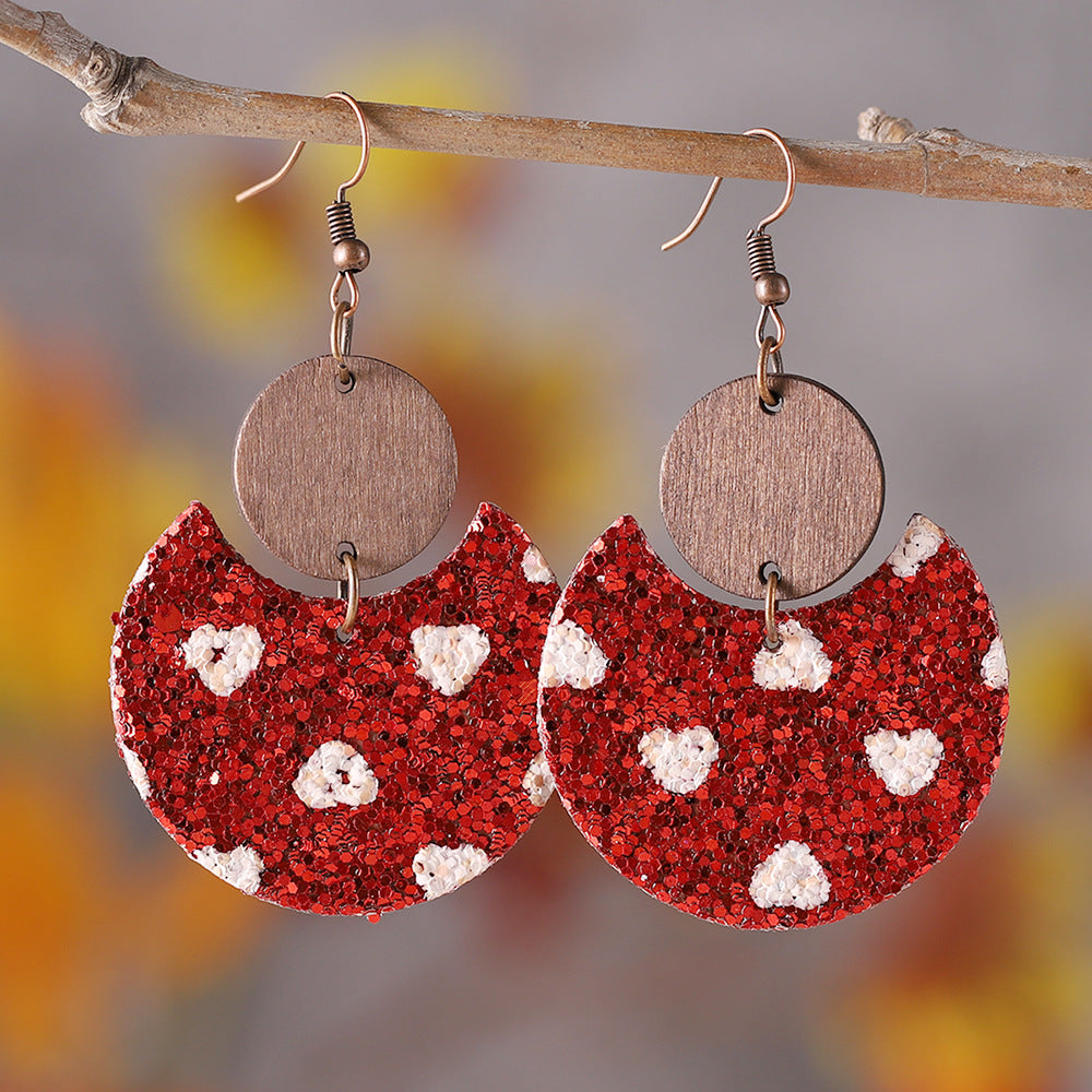 Wholesale Leather Valentine' s Day heart-shaped sequin earrings