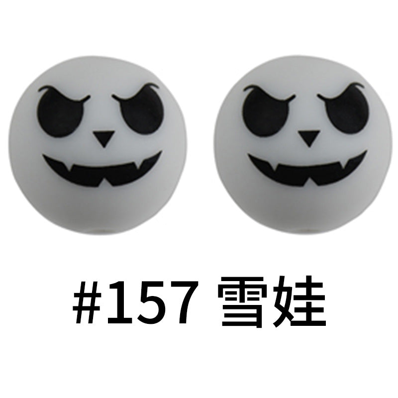 Wholesale 50pcs 15mm Western Style Leopard Skull Color Aztec Printed Silicone Balls Beads ACC-BDS-HeSheng006