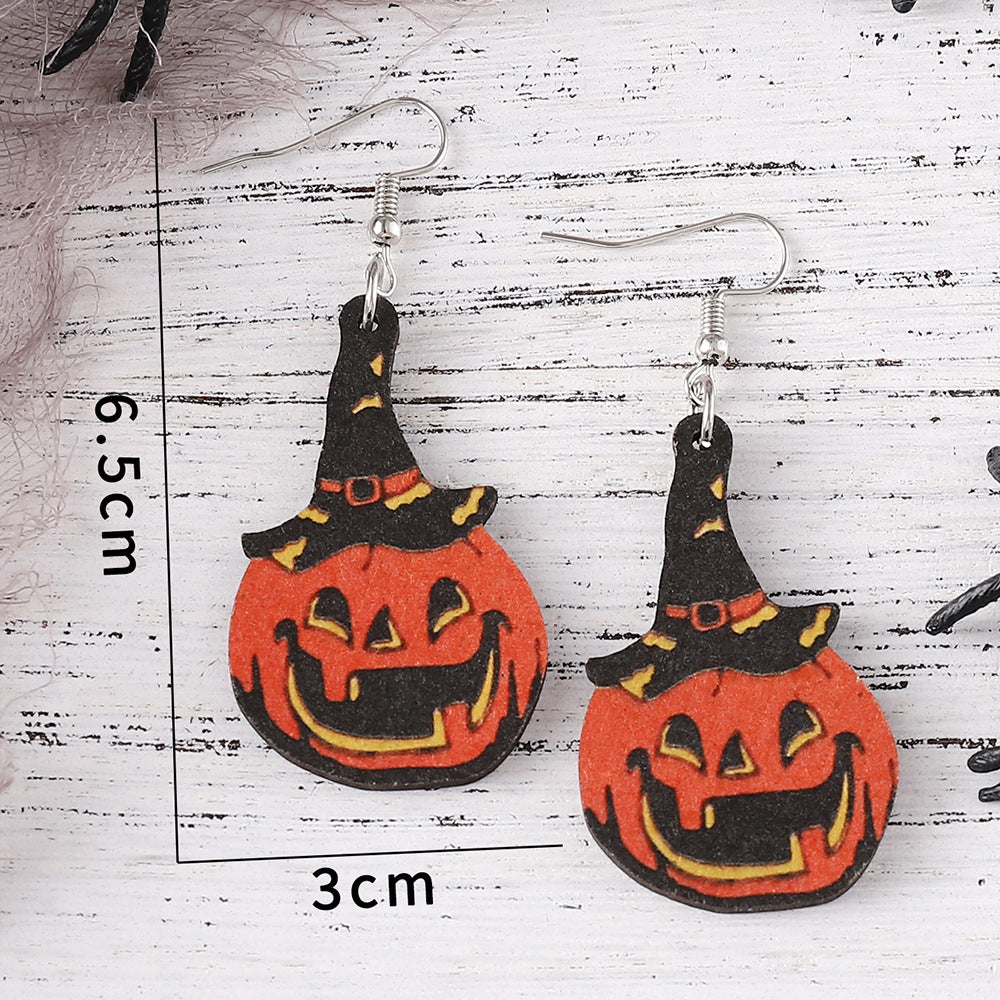Wholesale   Halloween Ghost Face Pumpkin Witch Hat Witch Boots Pendant Wood Earrings