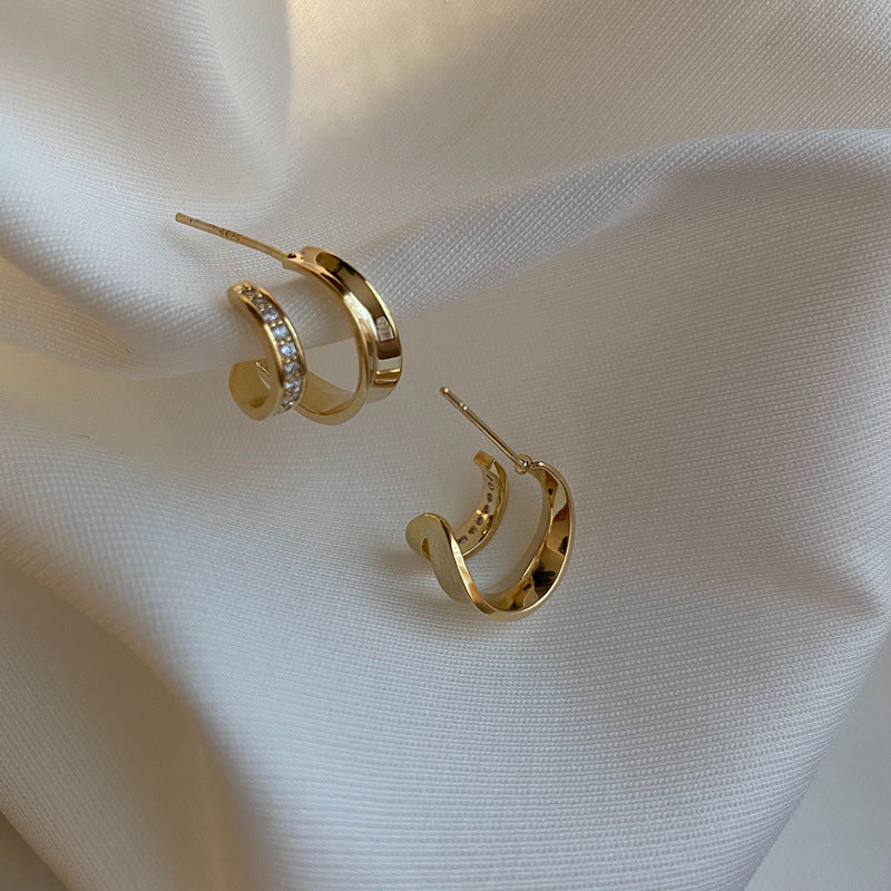Wholesale C-Shape Double-Layer Earrings for Women - Platinum Plated Simple Modern Half-Circle Design Boutique Resale