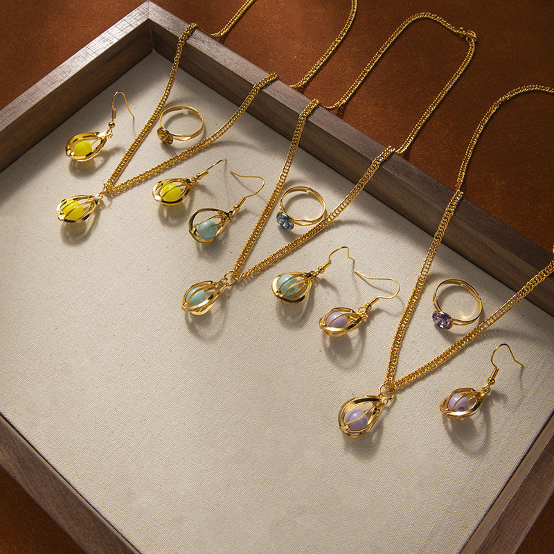 Wholesale hollow drop clip bead necklace earrings