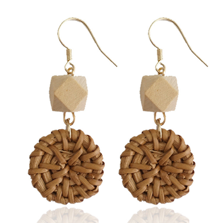 Wholesale Natural Rattan Round Earrings Beach Holiday Style ACC-ES-Jixuan005