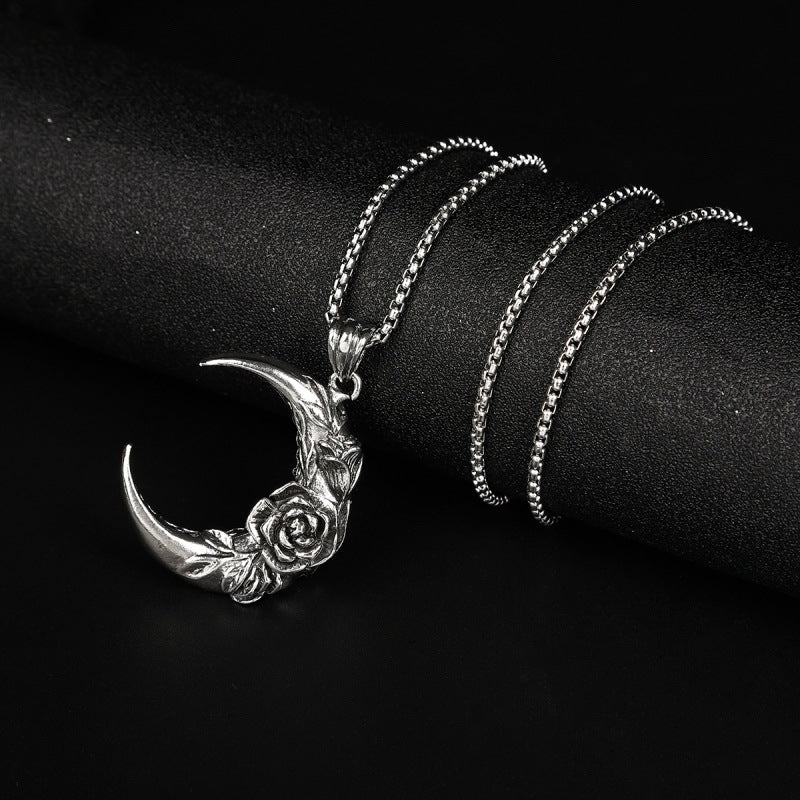 Wholesale Retro Gothic Rose Dark Moon Pendant Necklace,  Zinc Alloy Plated,  Fashion Accessory for Women