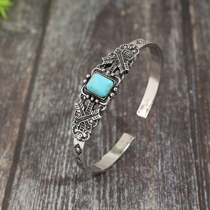 Wholesale Vintage Bohemian Square Turquoise Bracelet Alloy Plated Jewelry Accessory
