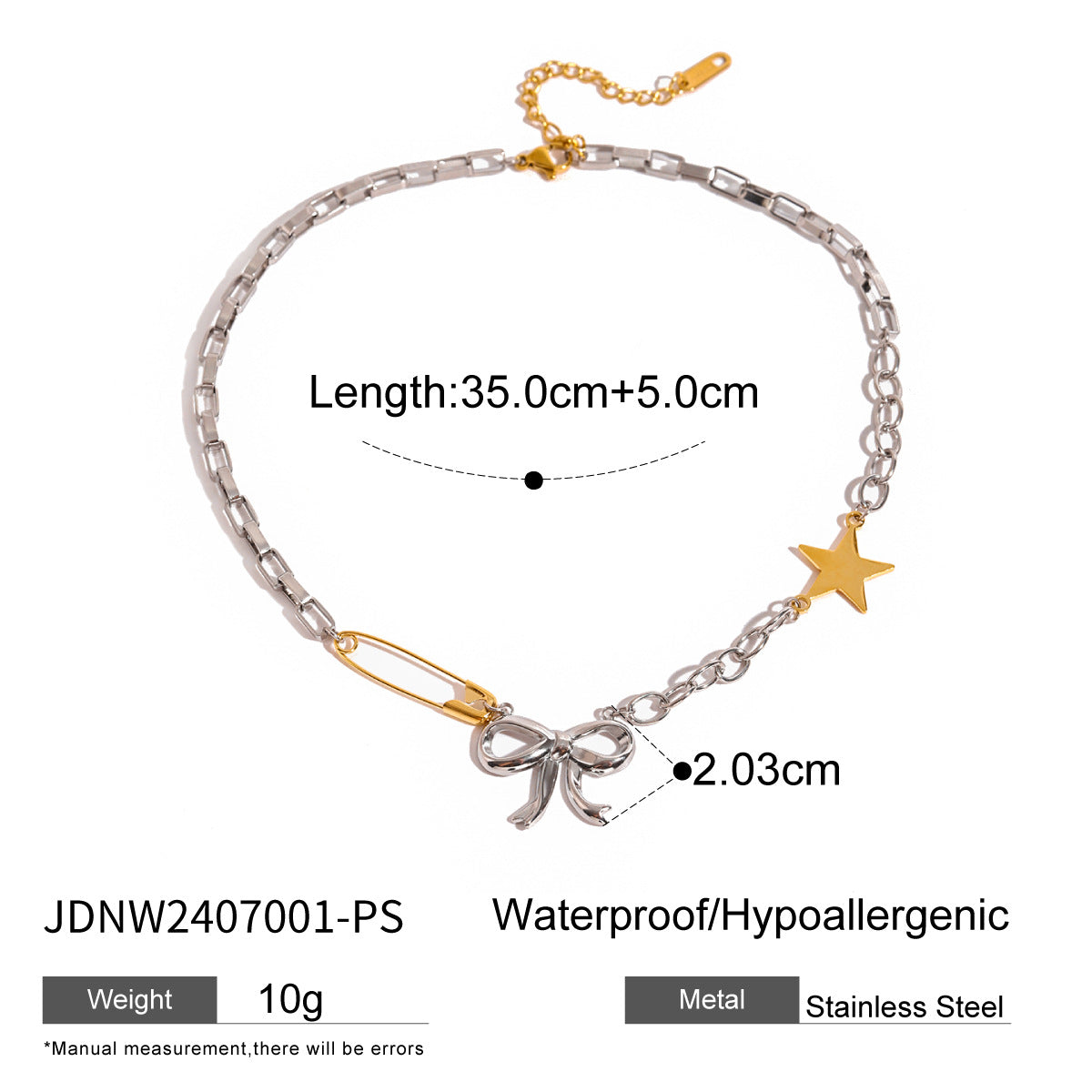 Wholesale 18k gold stainless steel gold and silver color matching chain bow chain