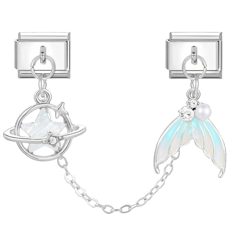 Wholesale 9mm Italian Charm Starter Bracelets DIY square double-pendant Creative Stainless Steel Composable Bracelet