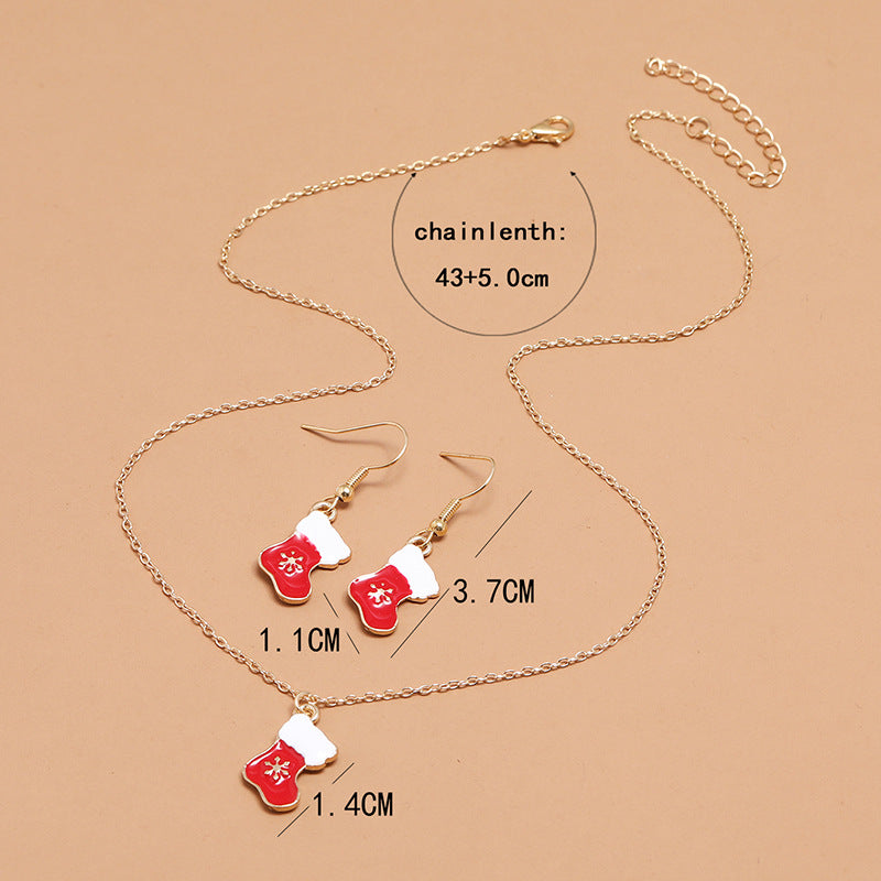 Wholesale Cute Cartoon Oil Dripping Red Boots Christmas Earrings Necklace ACC-NE-KaiQing010