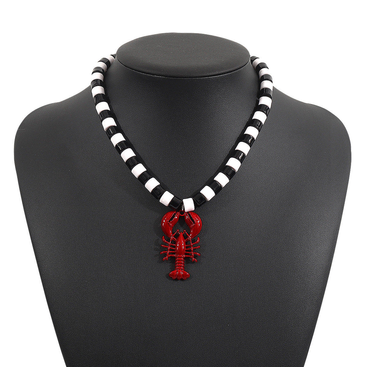 Wholesale Oil Dripping Lobster Pendant Earrings  Cute Black and White Beaded Clavicle Chain