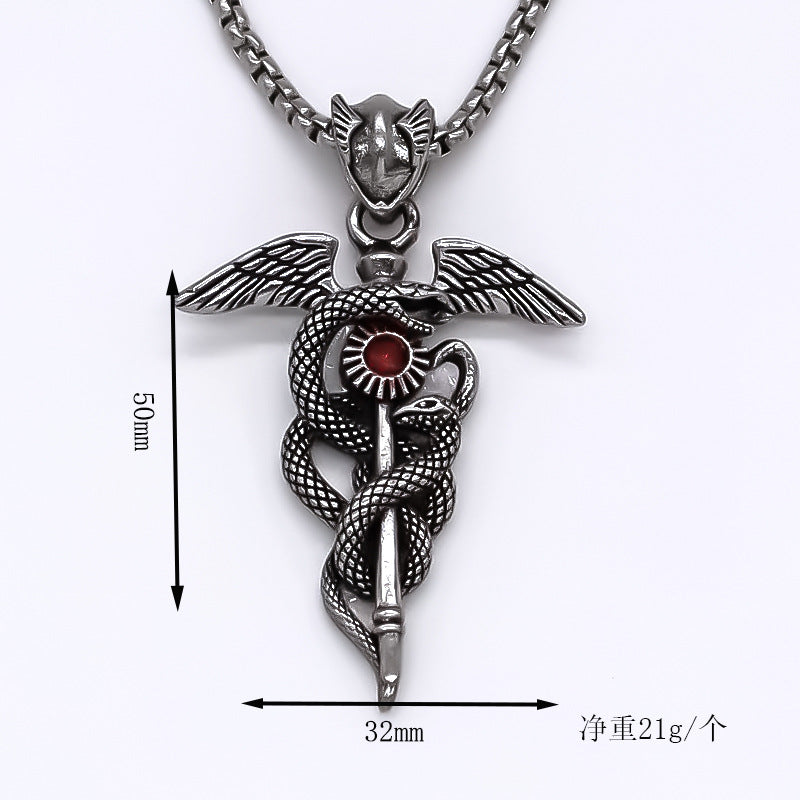 Wholesale Alloy Double Snake Pendant Necklace Men S Dark Style Silver Electroplated Clavicle Chain Fashion Accessory