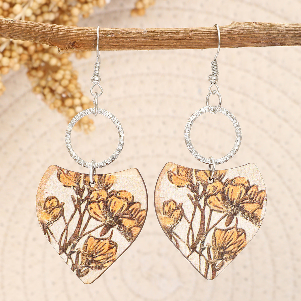 Wholesale  Retro Bohemian Style Pattern Leaves Wooden Earrings