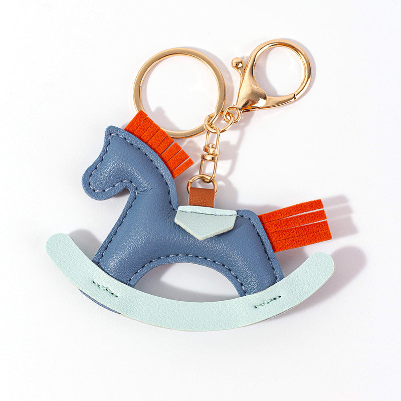 Wholesale Cute  Handmade Rocking Horse Leather Cotton Pendant Keychain