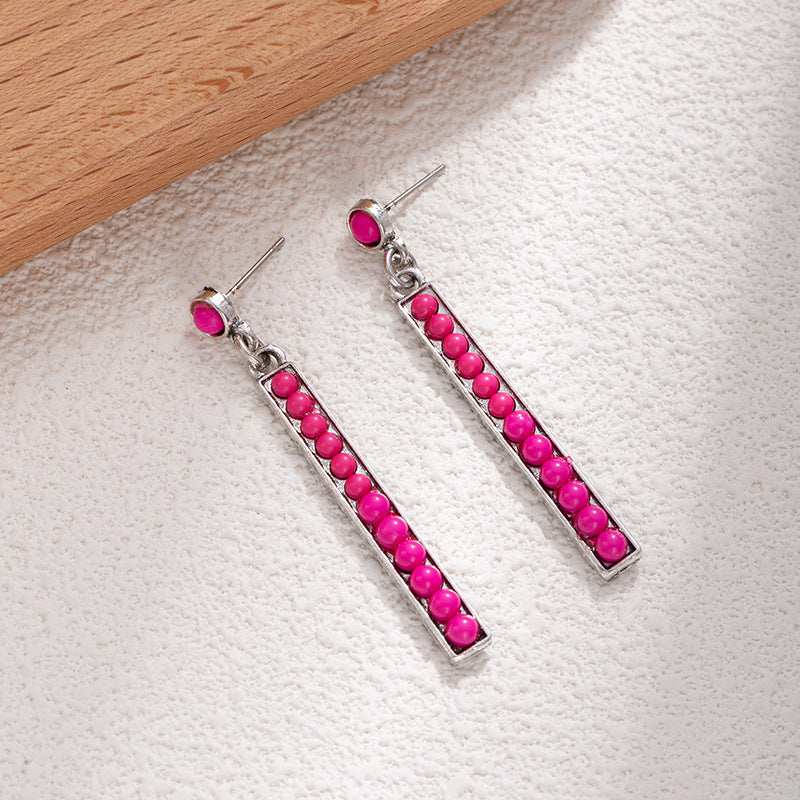 Wholesale Retro long exaggerated earrings for women alloy inlaid with white turquoise long earrings