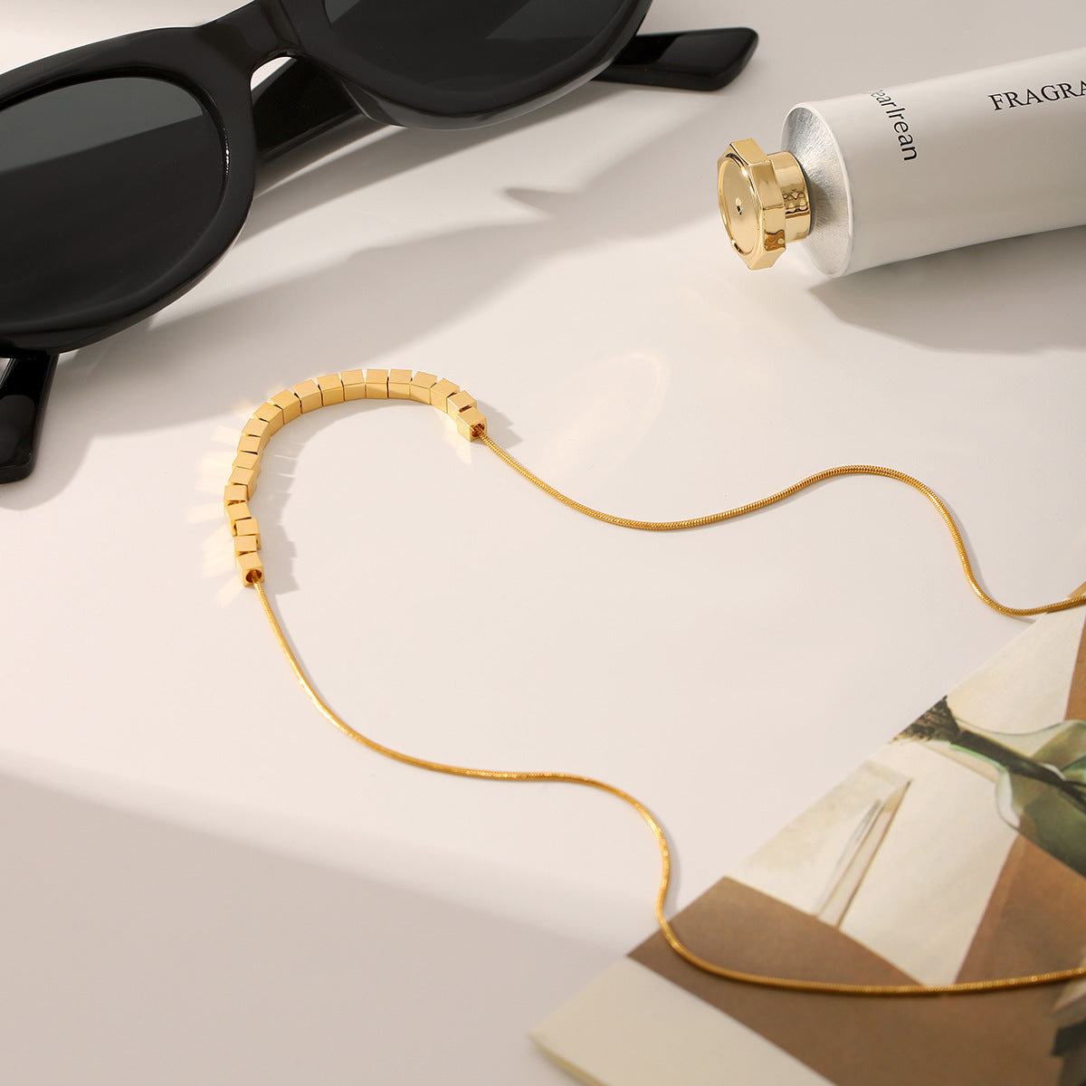 Wholesale stainless steel 18K gold small square transport necklace