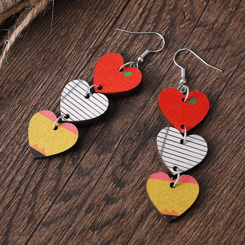 Wholesale Creative Three-layer Love Notepad Pencil Earrings