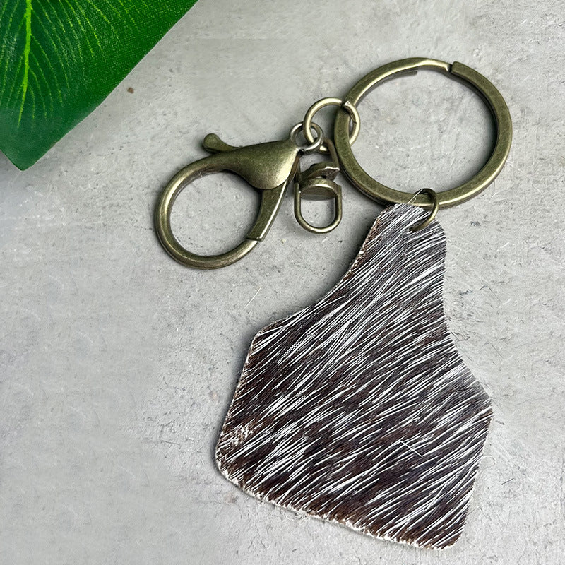 Wholesale 2pcs/ pack Leather Western Style Long Hair Leopard Print Cow Print Keychain