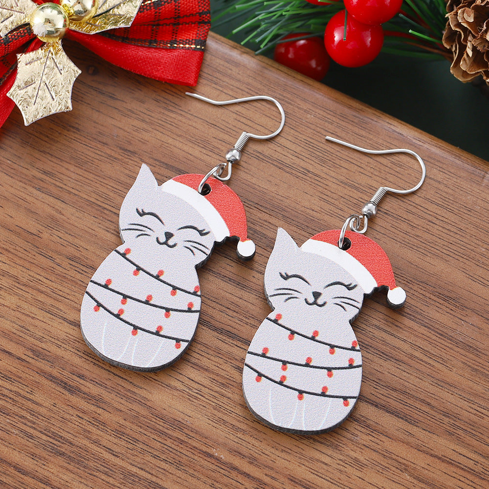 Wholesale Christmas Santa hat lanterns cute cat pendant earrings