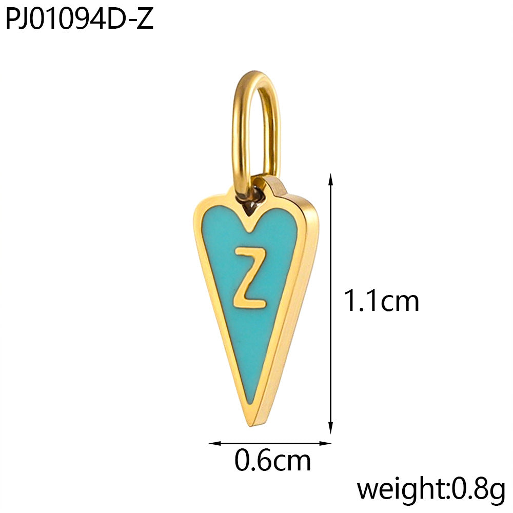 Wholesale Single-sided oil-dropping heart 26 English letters stainless pendant