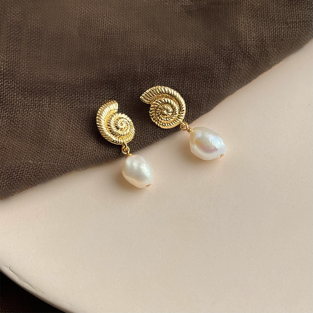Wholesale Baroque natural pearl French retro earrings