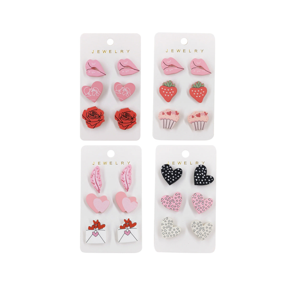 Wholesale Valentine's Day Love Heart Lips Rose Acrylic Earrings Set