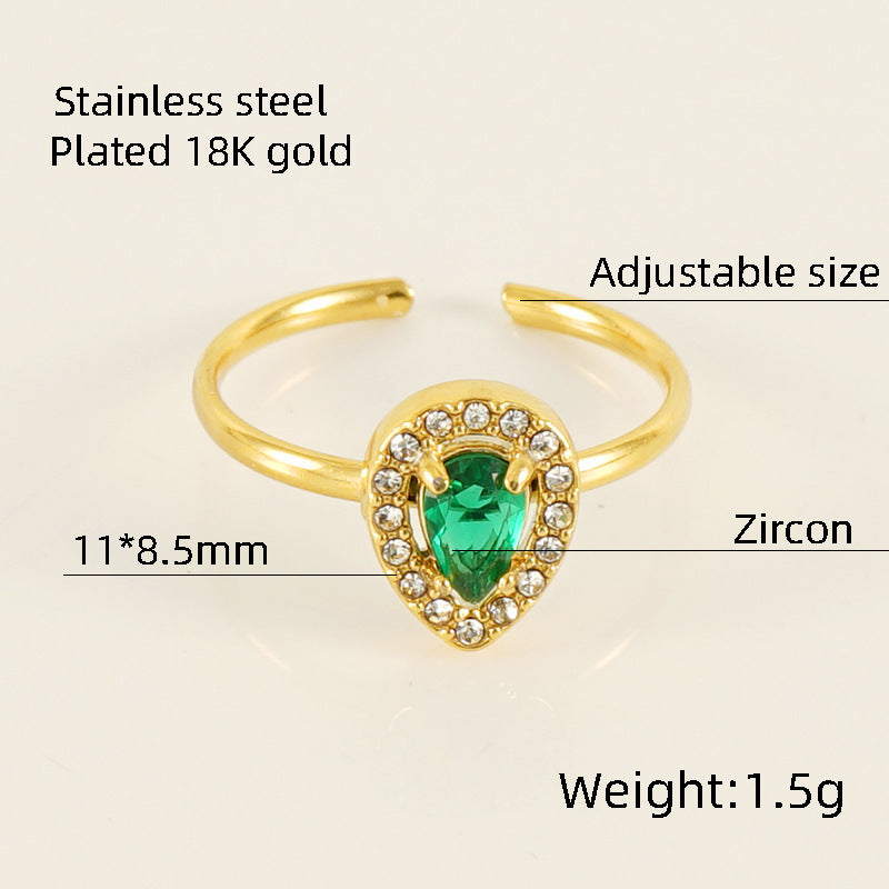 Wholesale Stainless Steel Rings Open Ring 18K Gold Drop Zircon Adjustable Rings ACC-RS-ZhongXin005
