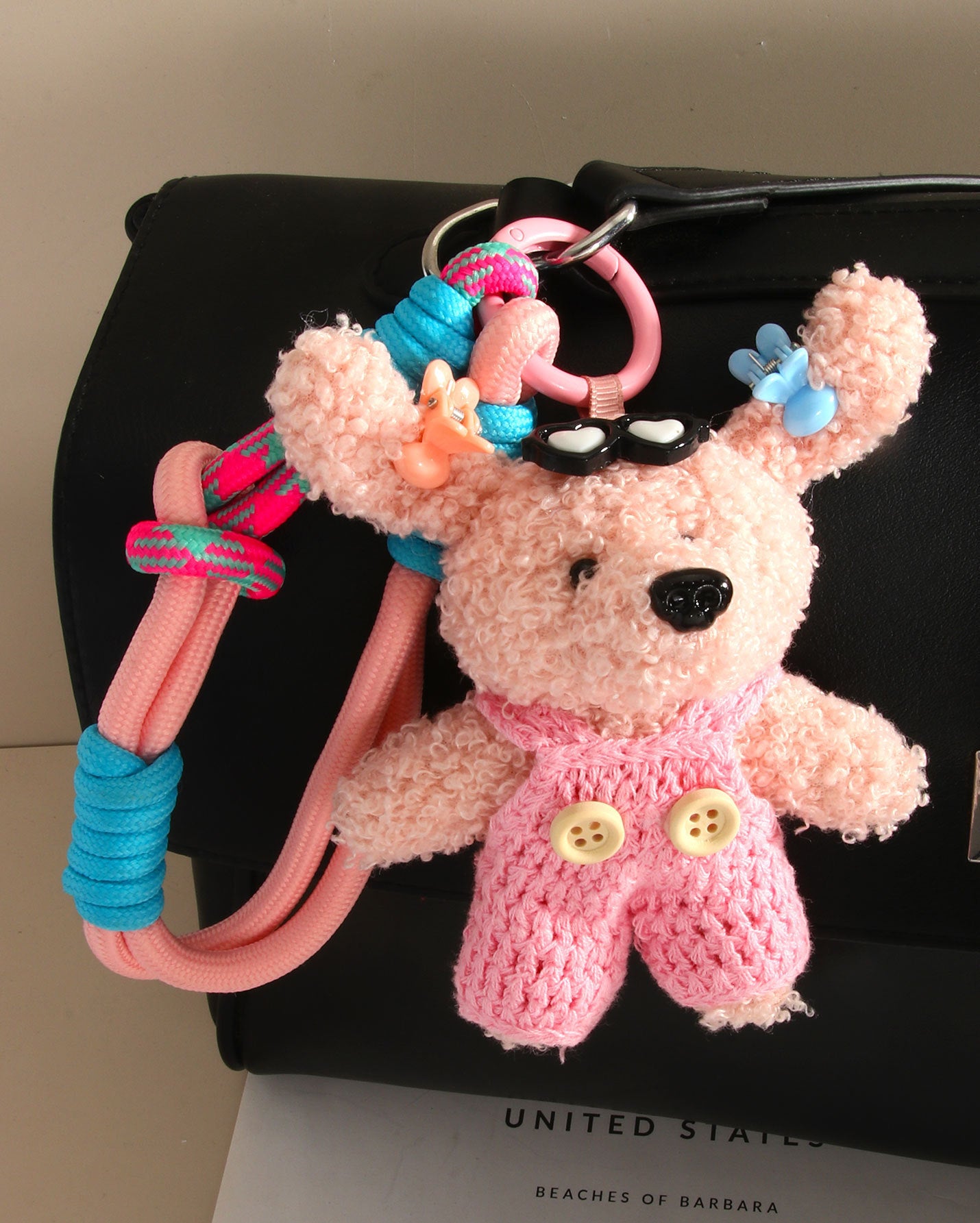 Wholesale Plush butterfly knot dog and star woven rope bag keychain