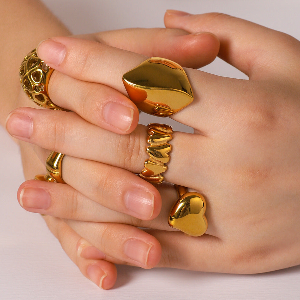 Anillo de acero de titanio de amor geométrico de forma geométrica al por mayor
