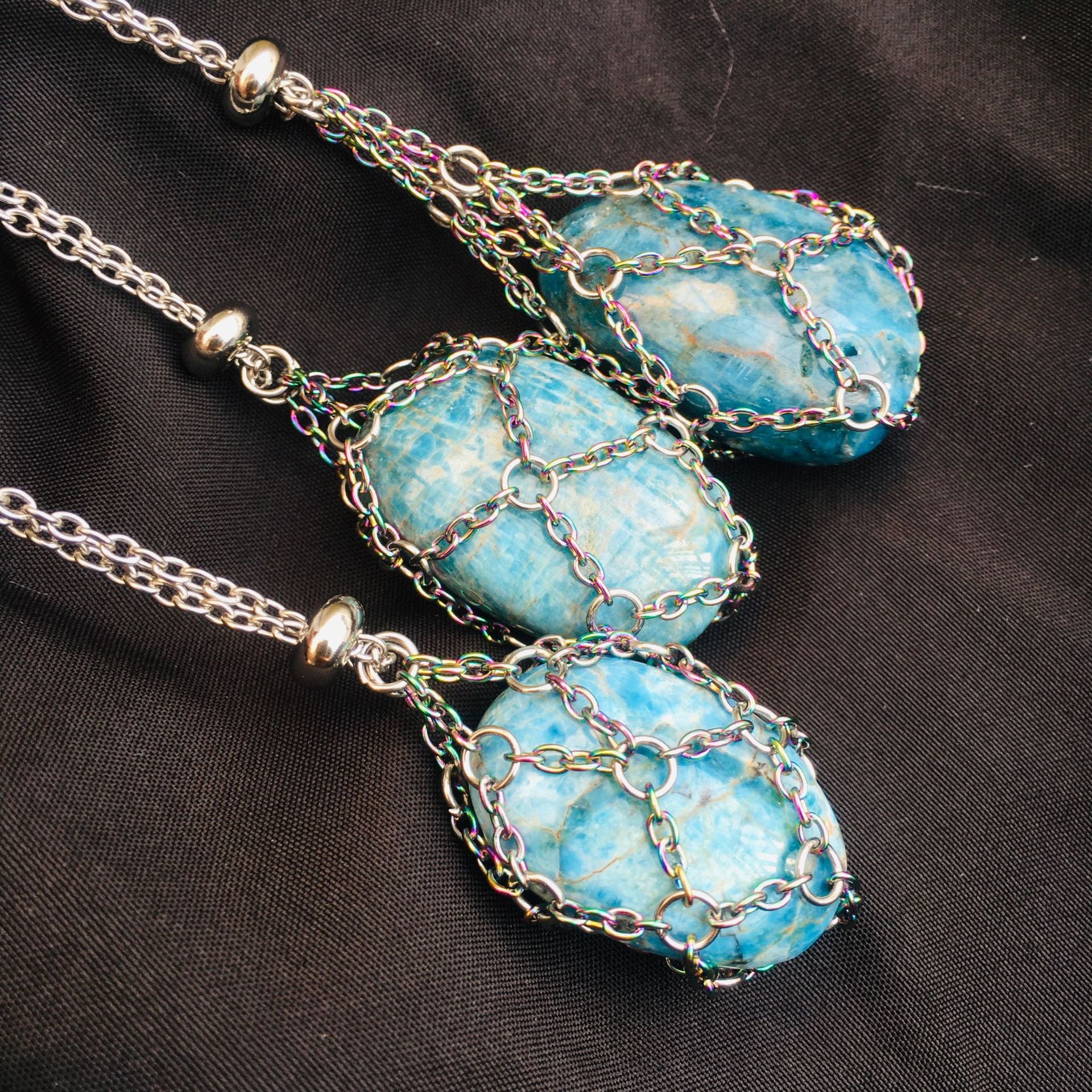 Wholesale Contrasting Color Design Replaceable Crystal Natural Stone Adjustable Metal Mesh Necklace ACC-NE-RongGuan005