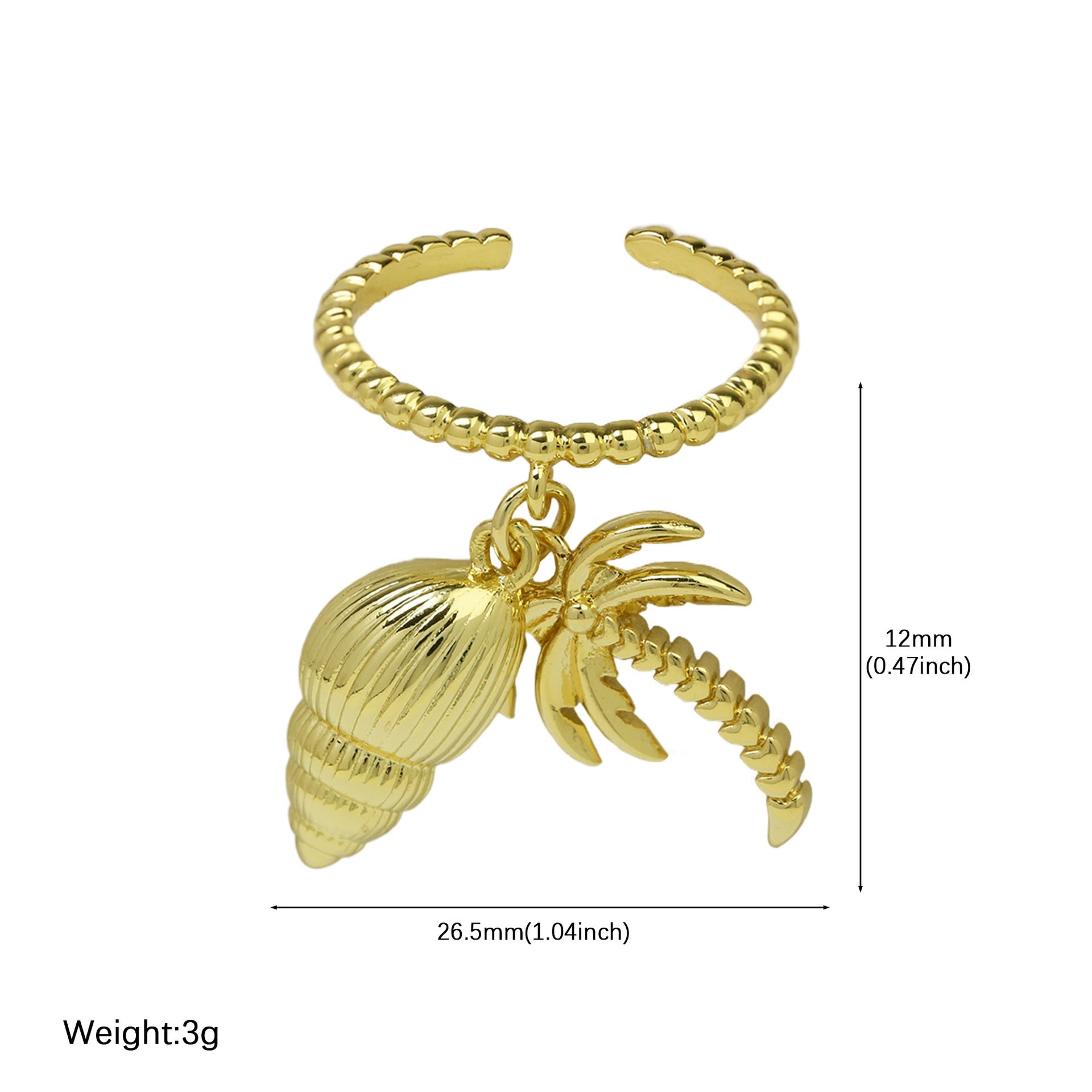 Wholesale  Brass  Beach Series Bohemian Starfish Conch Turtle Coconut Tree Opening Ring