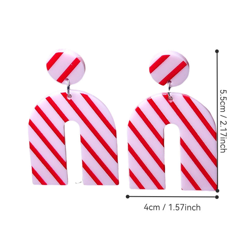 Wholesale Simple Red Striped U-shaped Earrings