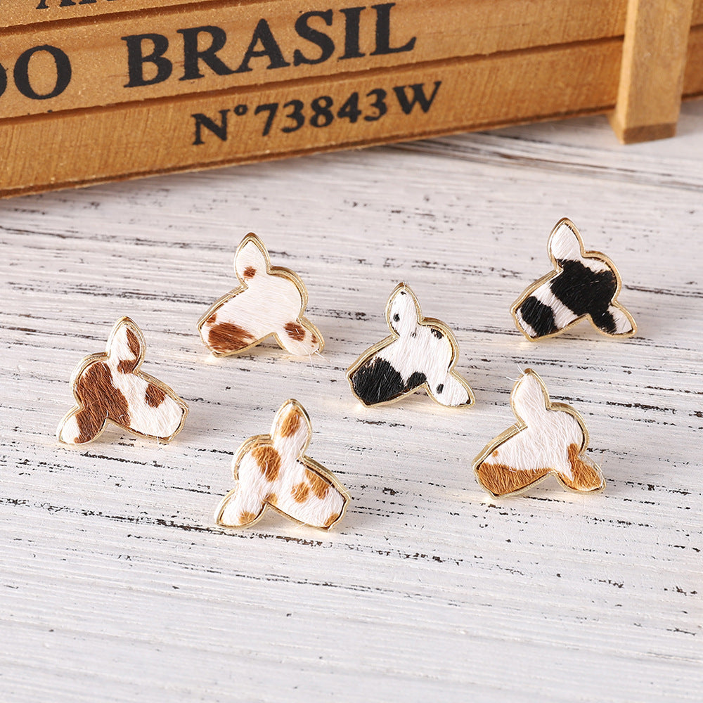 Wholesale Western Style Leopard Print Horse Fur Bull Head Earrings ACC-ES-ChuLian107