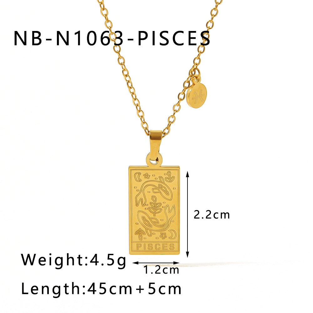 Wholesale stainless steel twelve constellation simple necklace 18K gold plated square clavicle chain