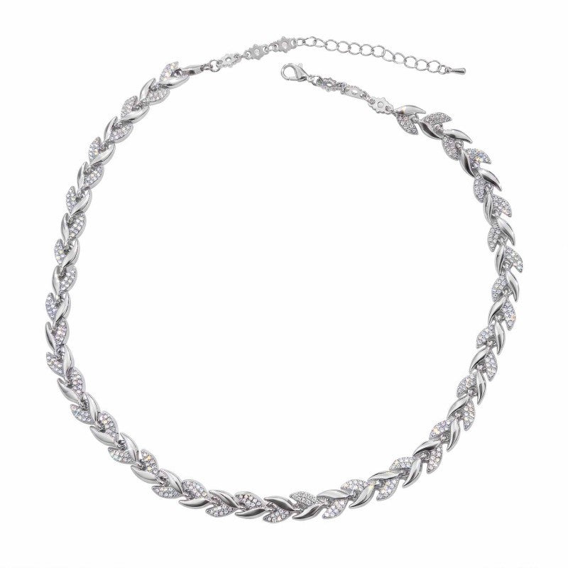 Wholesale Gold Electroplated Alloy Willow Leaf Rhinestone Cuban Chain Bracelet And Necklace Set Hip Hop Fashion Jewelry Accessory