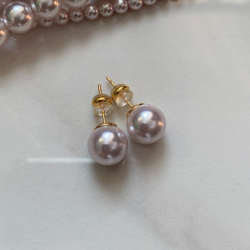 Wholesale Sterling Silver Aurora Purple Steamed Bread Big Pearl Earrings