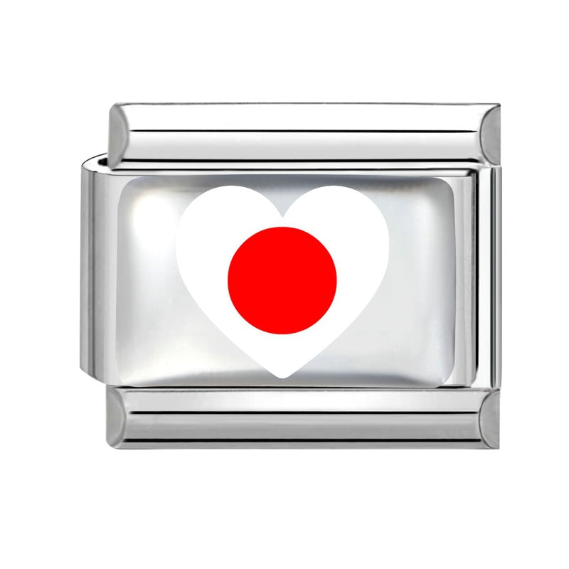 Wholesale Electroplated Stainless Steel Heart Italian Flag Charm DIY Bracelet Jewelry Accessory Boutique Resale