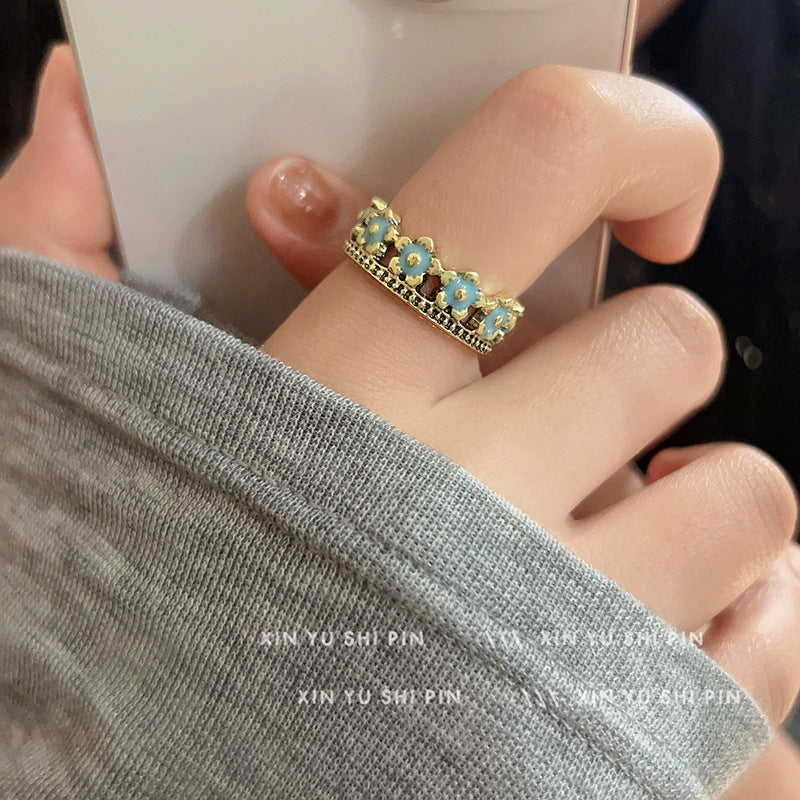 Wholesale Retro Blue Flower Ring