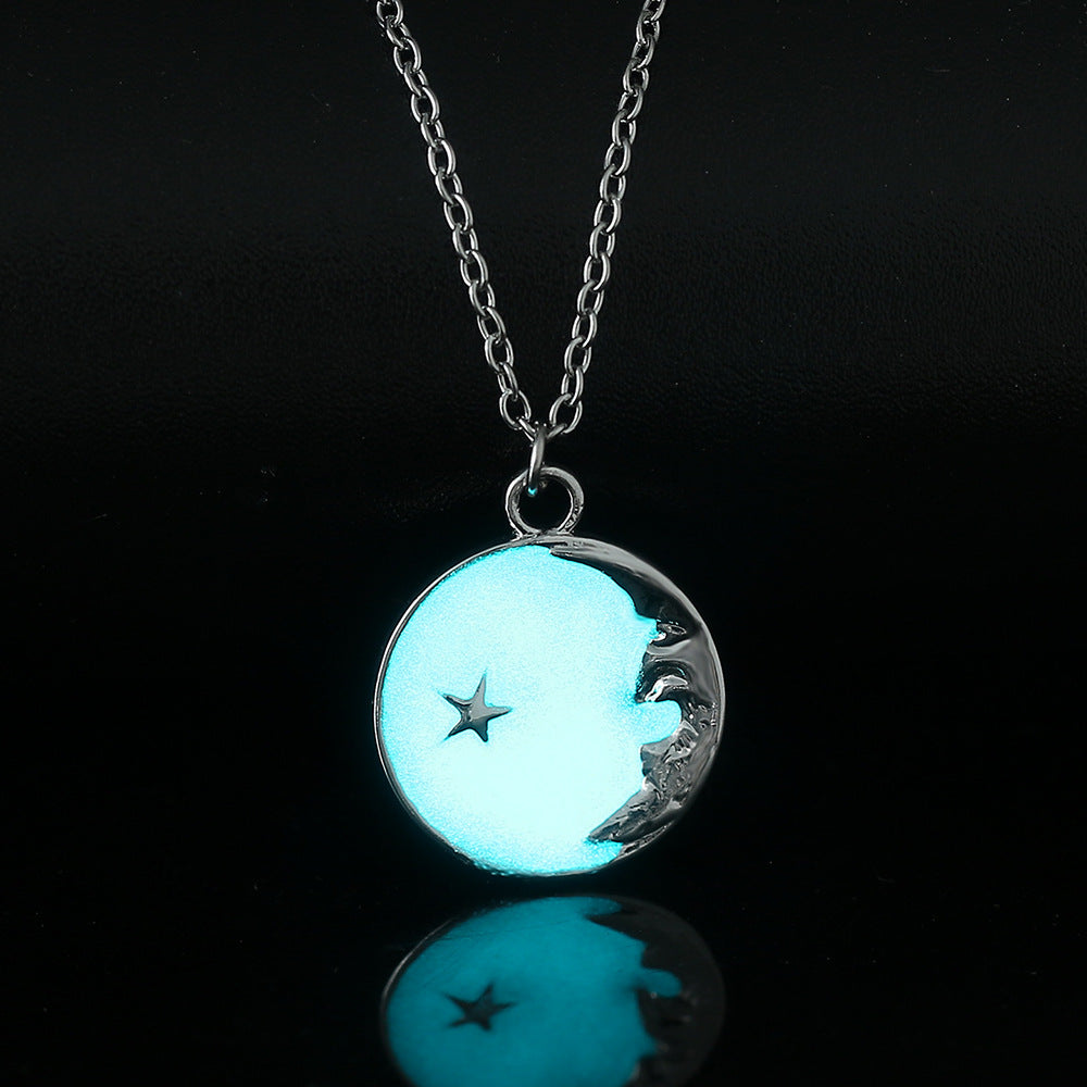 Wholesale Stainless steel  classic star moon oil drop luminous pendant necklace