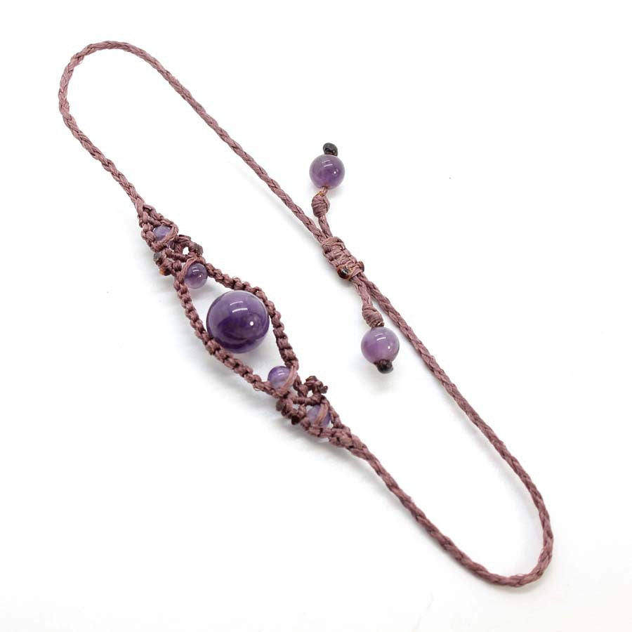 Wholesale Amethyst Gemstone Beaded Bracelet Angel Eye Handwoven Adjustable Retro Chic Everyday Jewelry