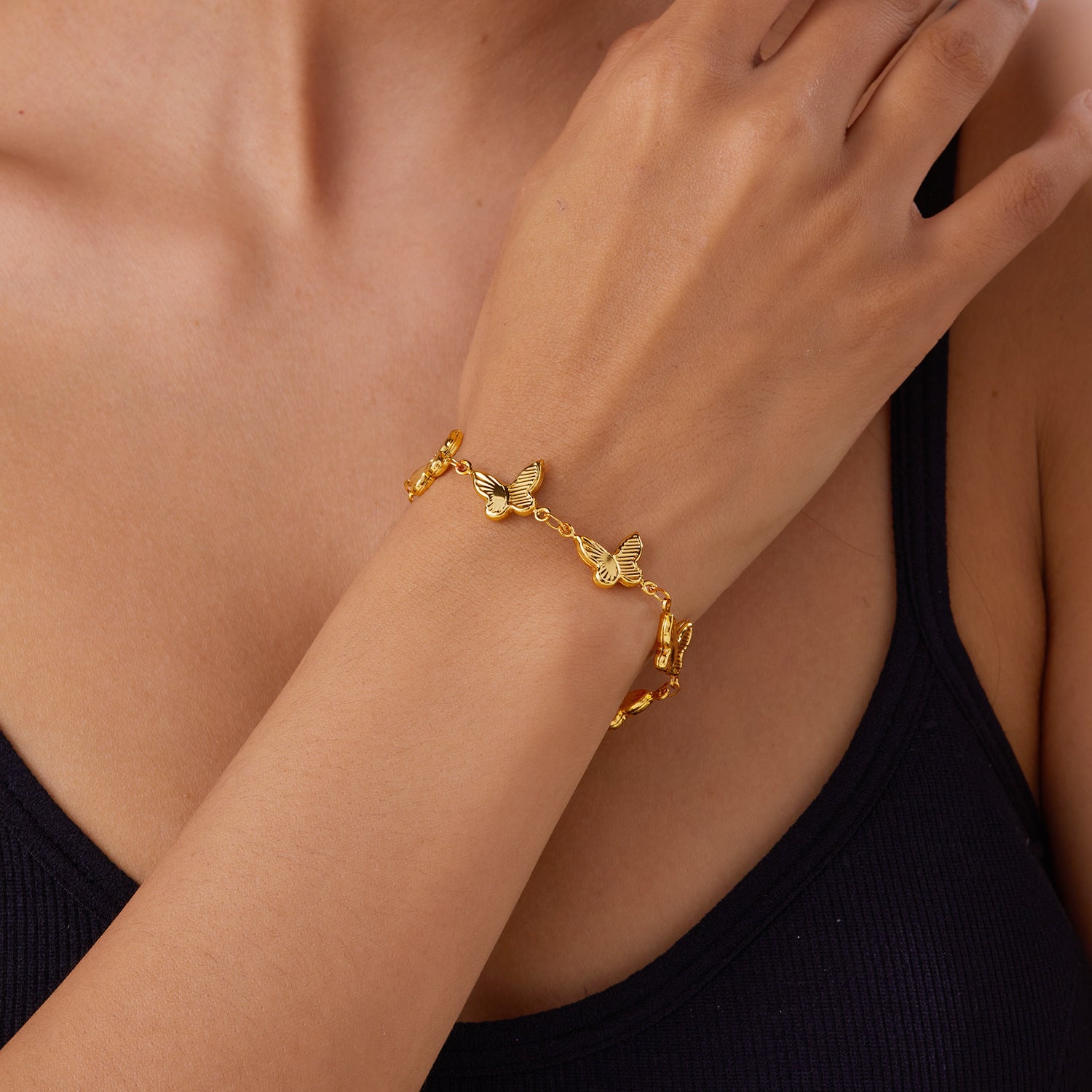 Wholesale 18K gold plated stainless steel butterfly love bracelet