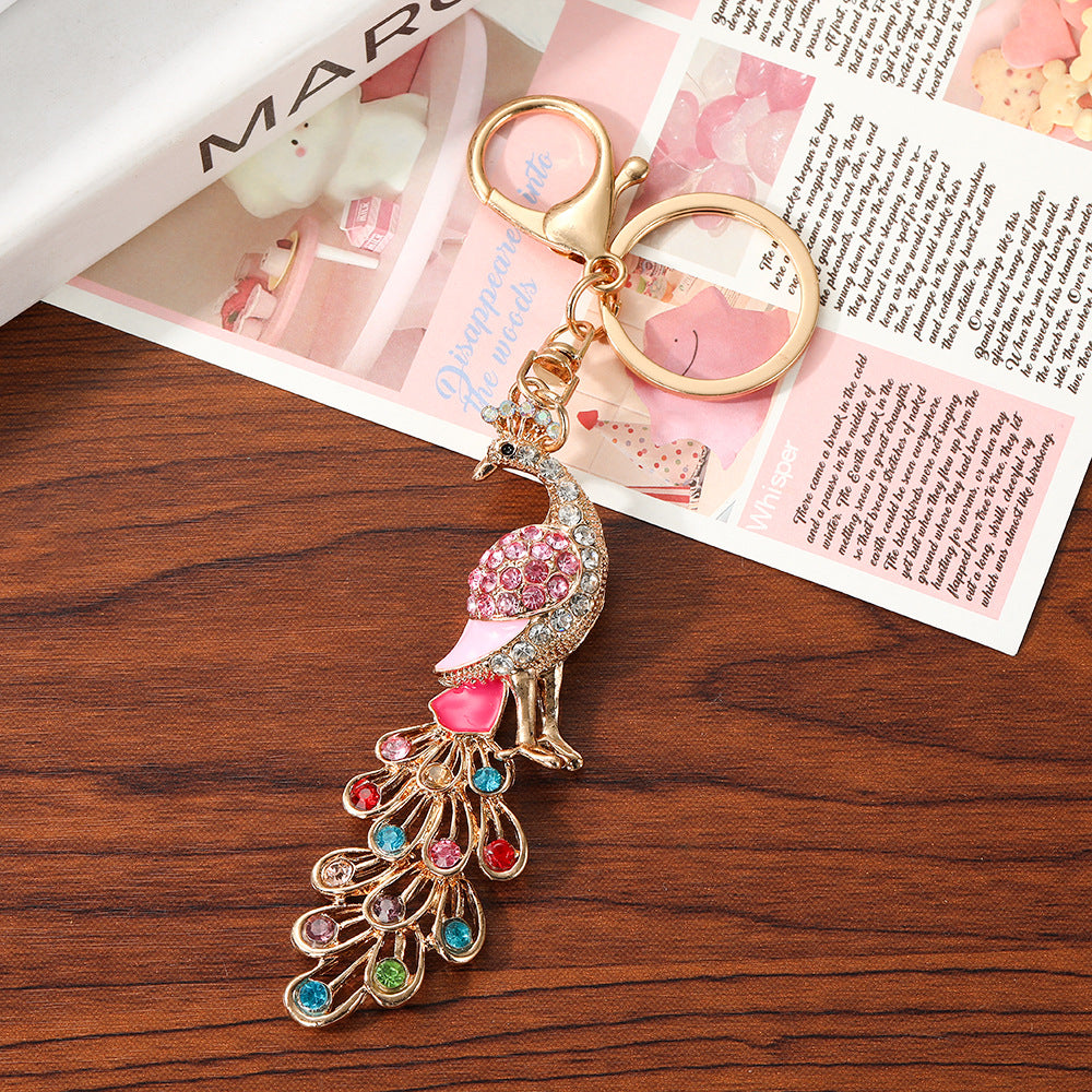 Wholesale Korean Style Rhinestone Peacock Keychain Metal Bag Charm Car Key Accessory