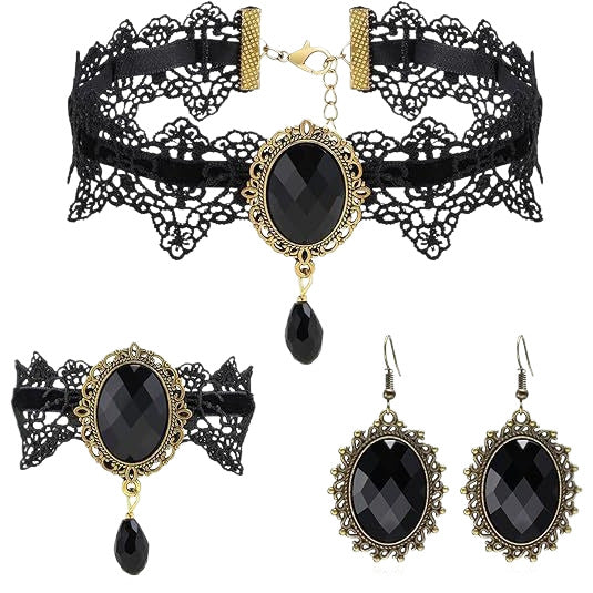 Wholesale Gothic Lace Choker Earring 3-Piece Set Artificial Crystal Pendant Fashion Accessory