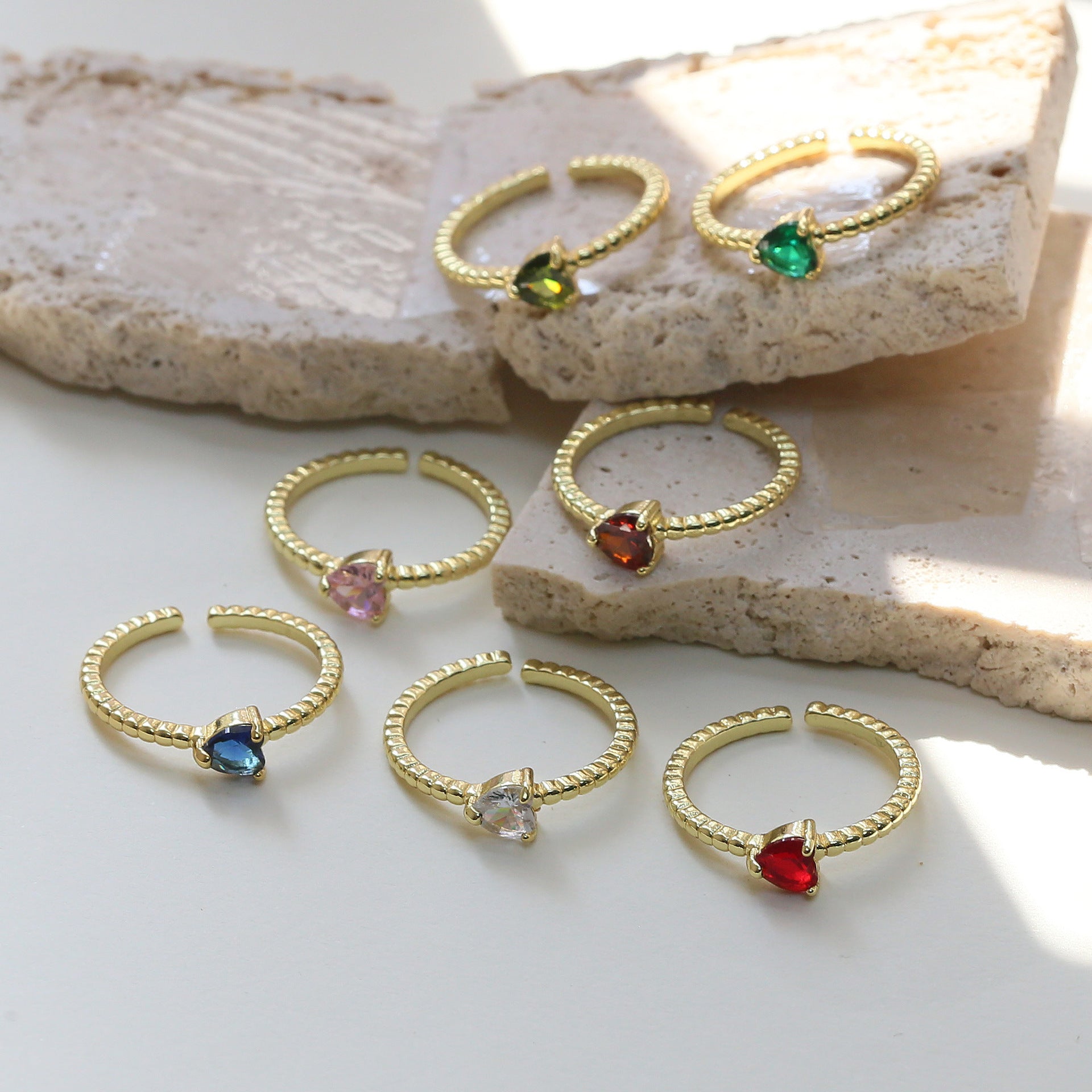 Wholesale brass color zirconium love heart-shaped ladies open ring