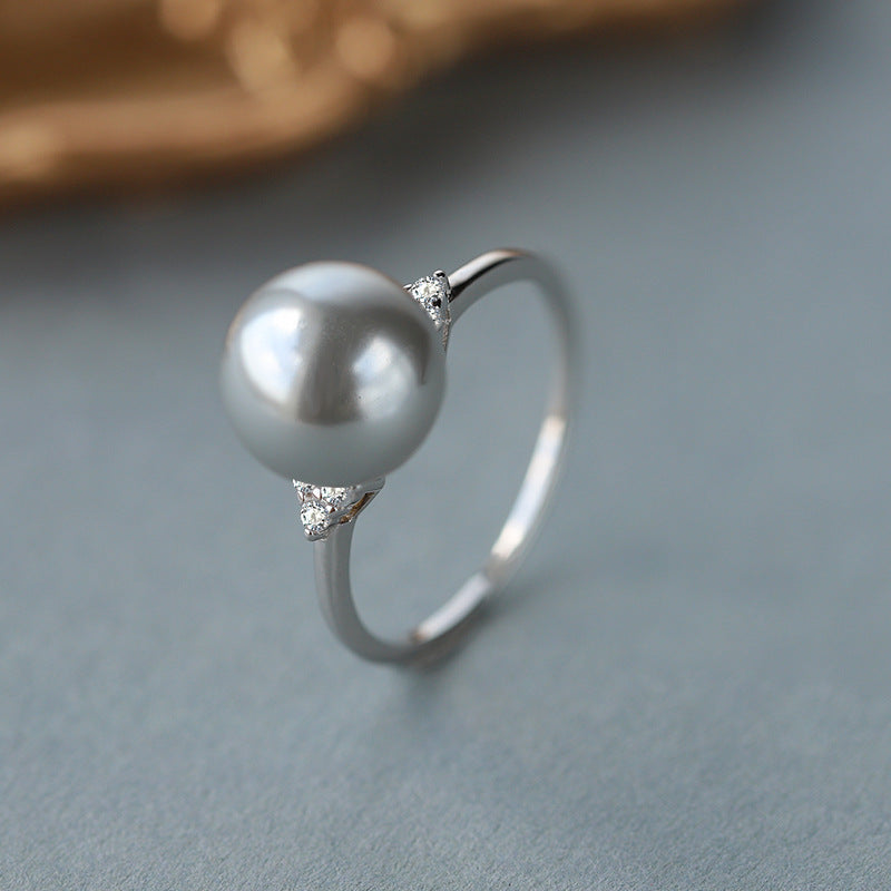 Wholesale  Silver Grey White Pearl Ring S925 Sterling Silver Ring