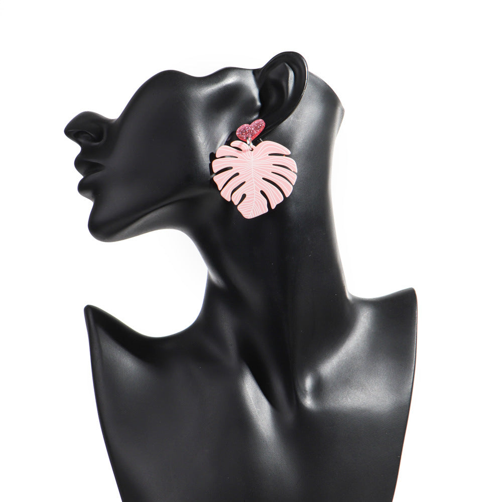 Wholesale love plant leaf  acrylic earrings