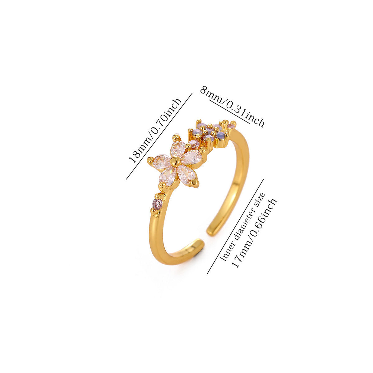 Wholesale Heart Shape Purple Bow Zircon Ring 18K Gold Plated Fashion Accessory Gift for Women Boutique Resale