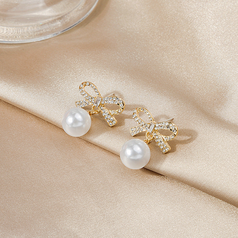 Wholesale Diamond Bow Pearl Earrings
