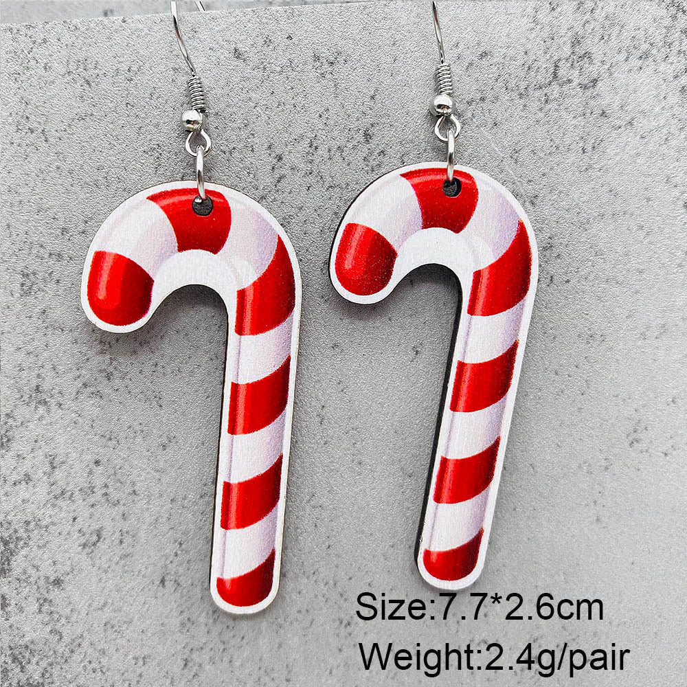 Wholesale Christmas Halloween  candy crutch lollipop wooden earrings